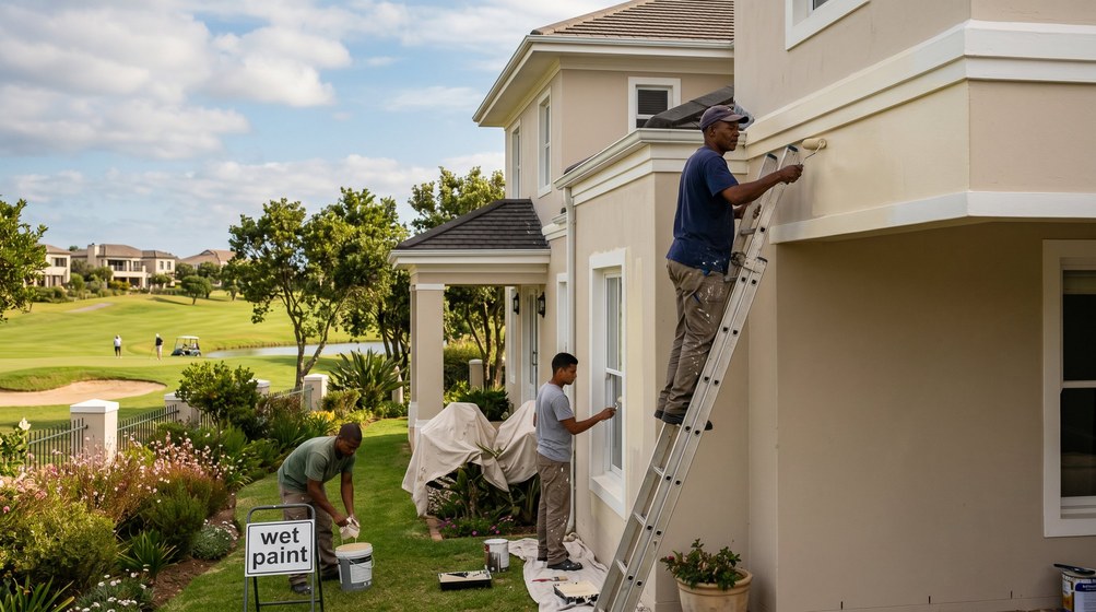 Professional estate painters painting a luxury golf estate home in Kenridge