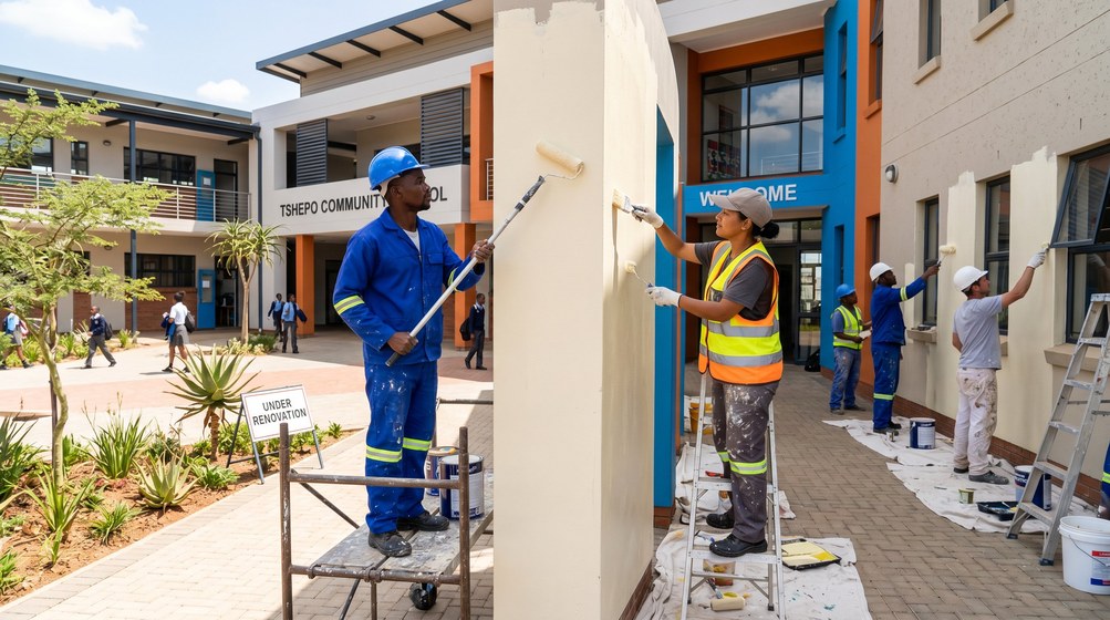 Professional school painting team painting a community school in Kenridge